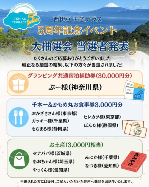 宿泊者様限定 大抽選会の当選者様が決定いたしました✨